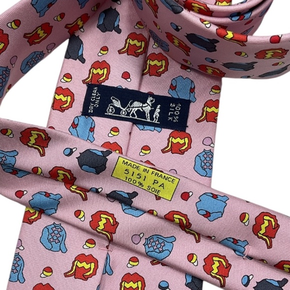 HERMÈS 5151 PA Rare Pink RACING COLORS OF THE CHAMPION Silk LUXURY Tie FRANCE - Picture 3 of 5